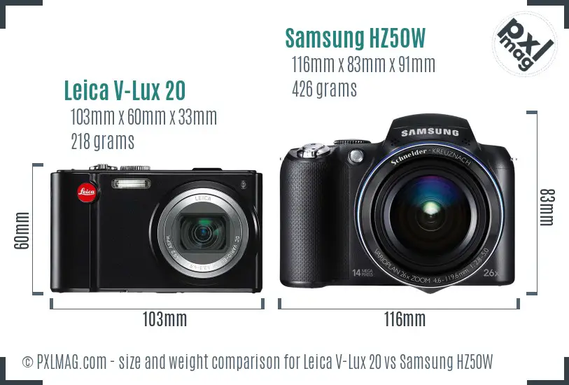 Leica V-Lux 20 vs Samsung HZ50W size comparison Leica V-Lux 20 vs Samsung HZ50W size comparison