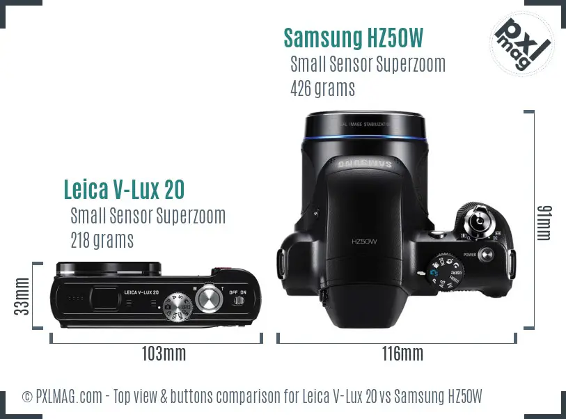 Leica V-Lux 20 vs Samsung HZ50W top view buttons comparison Leica V-Lux 20 vs Samsung HZ50W top view buttons comparison