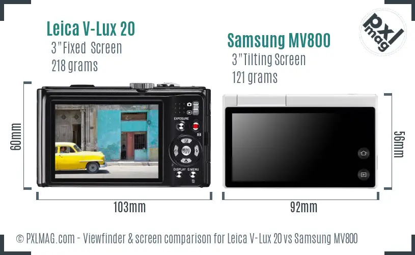 Leica V-Lux 20 vs Samsung MV800 Screen and Viewfinder comparison