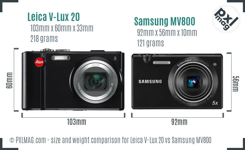 Leica V-Lux 20 vs Samsung MV800 size comparison
