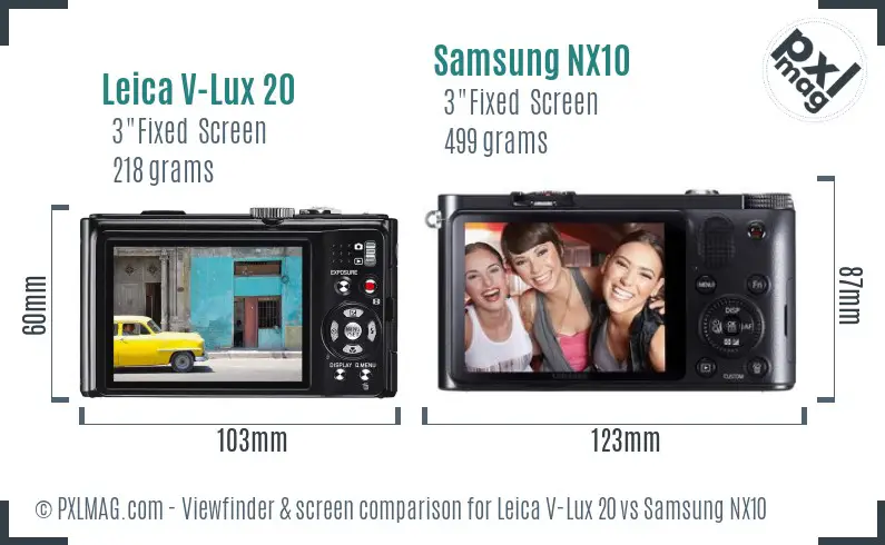 Leica V-Lux 20 vs Samsung NX10 Screen and Viewfinder comparison