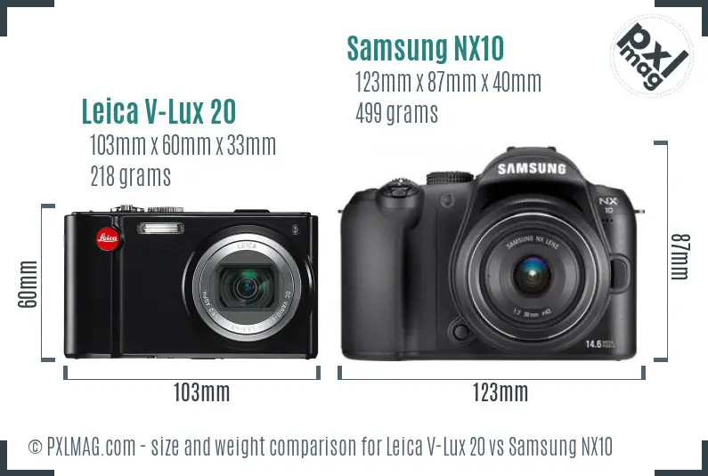 Leica V-Lux 20 vs Samsung NX10 size comparison