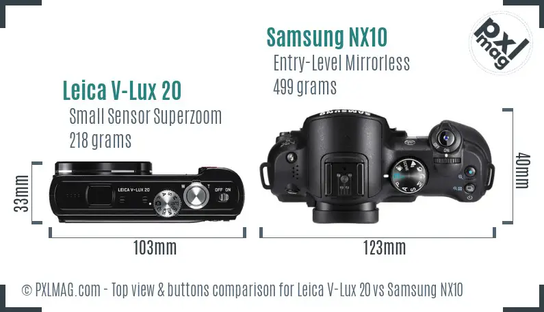 Leica V-Lux 20 vs Samsung NX10 top view buttons comparison