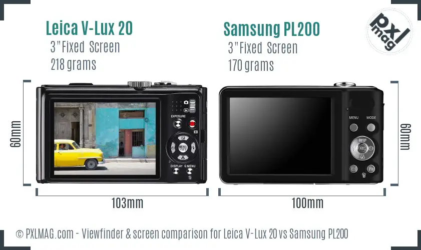 Leica V-Lux 20 vs Samsung PL200 Screen and Viewfinder comparison