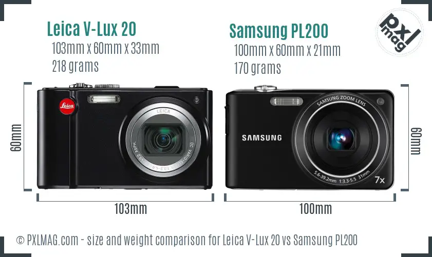 Leica V-Lux 20 vs Samsung PL200 size comparison