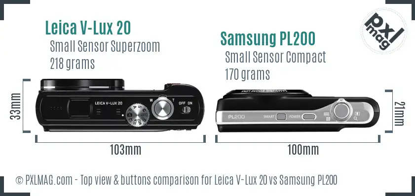 Leica V-Lux 20 vs Samsung PL200 top view buttons comparison