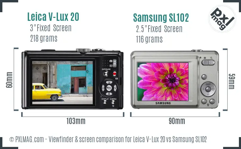 Leica V-Lux 20 vs Samsung SL102 Screen and Viewfinder comparison