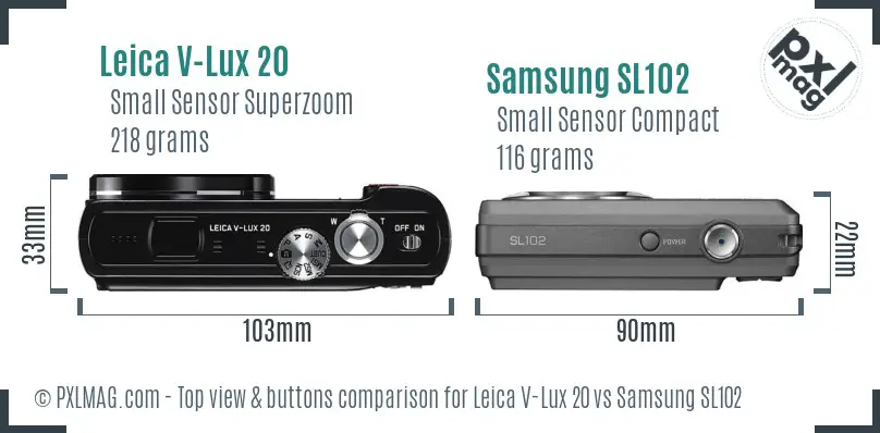 Leica V-Lux 20 vs Samsung SL102 top view buttons comparison