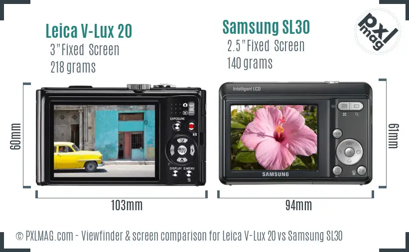 Leica V-Lux 20 vs Samsung SL30 Screen and Viewfinder comparison