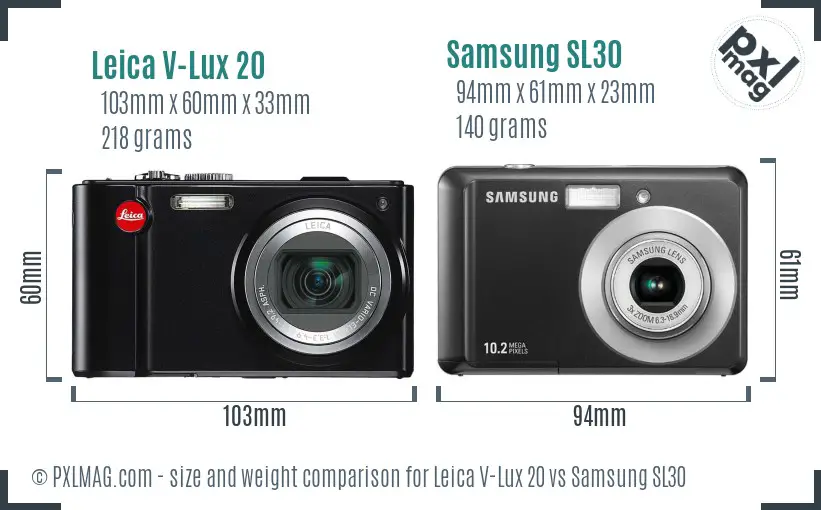 Leica V-Lux 20 vs Samsung SL30 size comparison