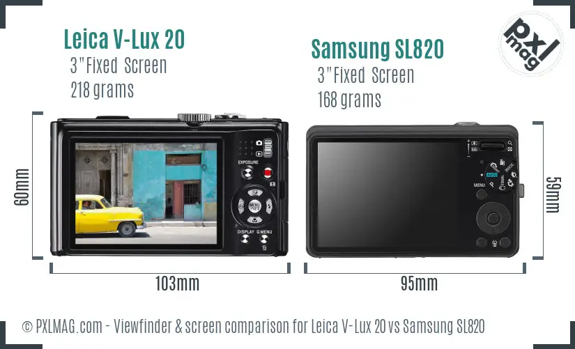 Leica V-Lux 20 vs Samsung SL820 Screen and Viewfinder comparison