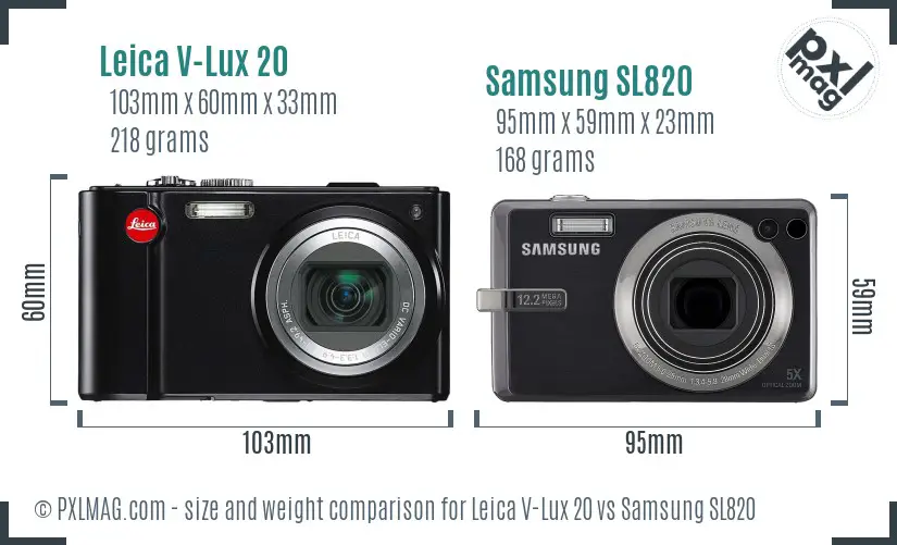 Leica V-Lux 20 vs Samsung SL820 size comparison