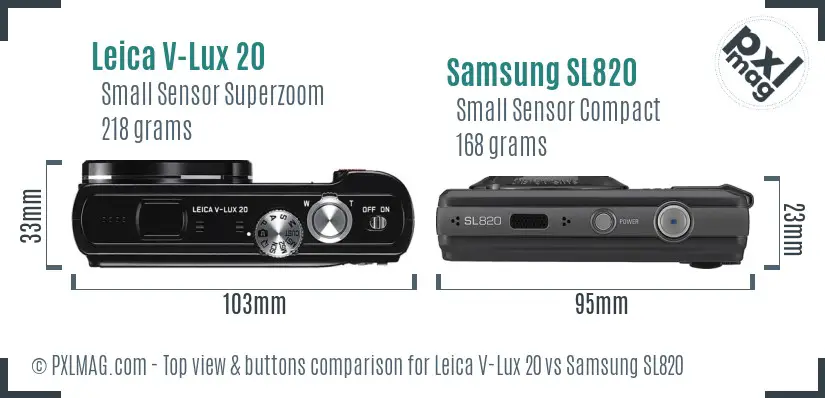 Leica V-Lux 20 vs Samsung SL820 top view buttons comparison