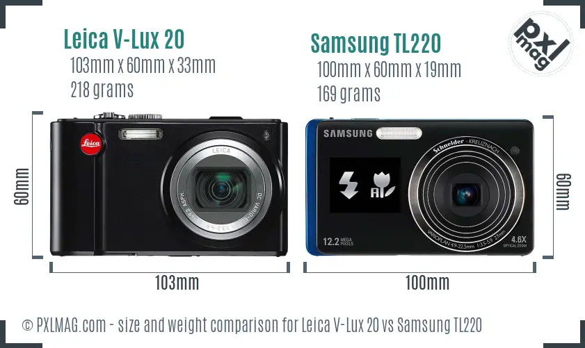 Leica V-Lux 20 vs Samsung TL220 size comparison