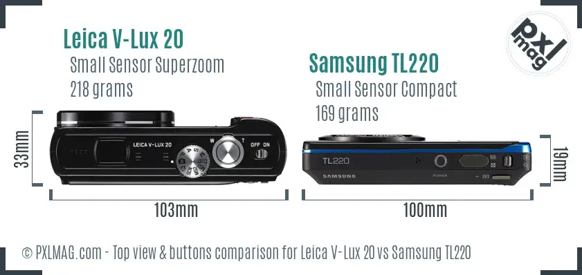 Leica V-Lux 20 vs Samsung TL220 top view buttons comparison