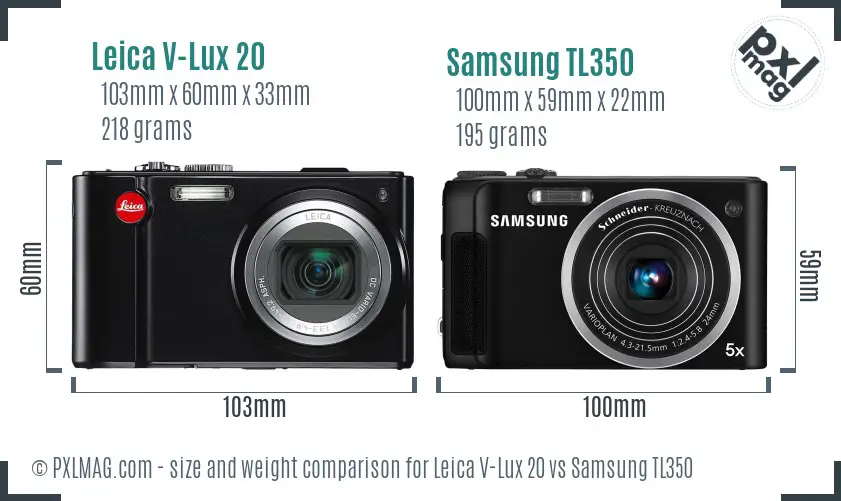 Leica V-Lux 20 vs Samsung TL350 size comparison