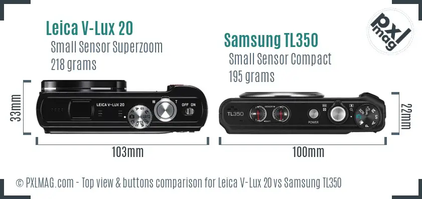 Leica V-Lux 20 vs Samsung TL350 top view buttons comparison