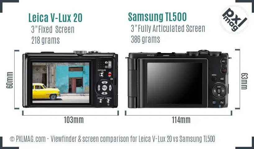 Leica V-Lux 20 vs Samsung TL500 Screen and Viewfinder comparison