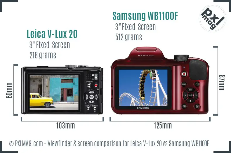 Leica V-Lux 20 vs Samsung WB1100F Screen and Viewfinder comparison