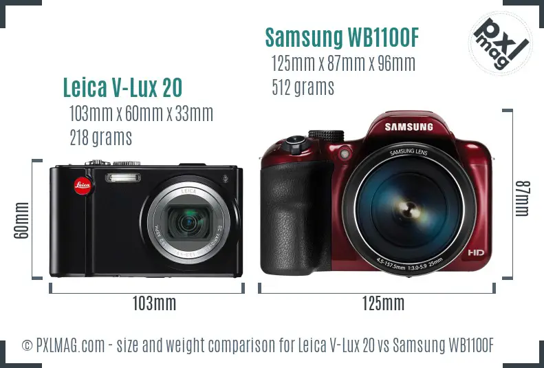 Leica V-Lux 20 vs Samsung WB1100F size comparison