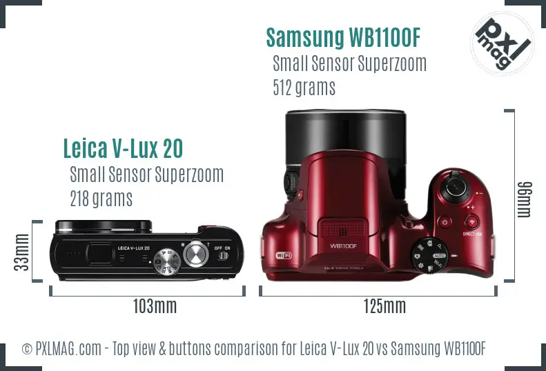 Leica V-Lux 20 vs Samsung WB1100F top view buttons comparison