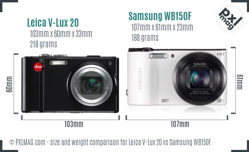 Leica V-Lux 20 vs Samsung WB150F size comparison Leica V-Lux 20 vs Samsung WB150F size comparison