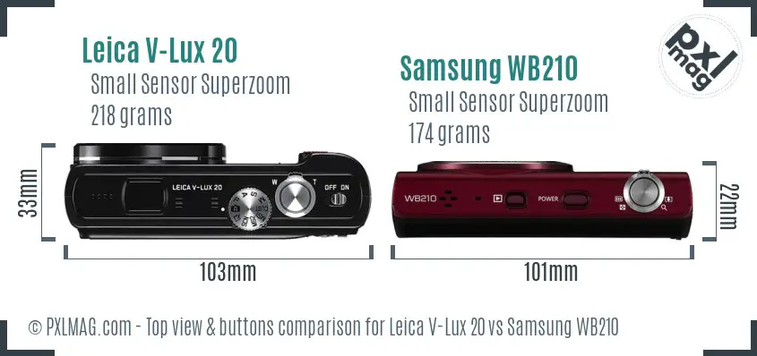 Leica V-Lux 20 vs Samsung WB210 top view buttons comparison Leica V-Lux 20 vs Samsung WB210 top view buttons comparison