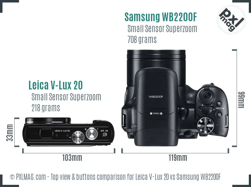 Leica V-Lux 20 vs Samsung WB2200F top view buttons comparison