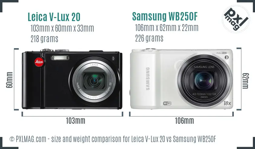 Leica V-Lux 20 vs Samsung WB250F size comparison Leica V-Lux 20 vs Samsung WB250F size comparison