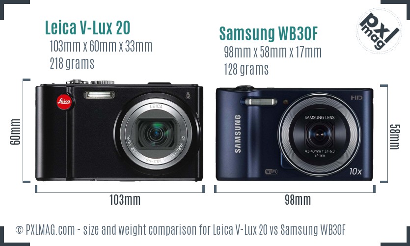 Leica V-Lux 20 vs Samsung WB30F size comparison
