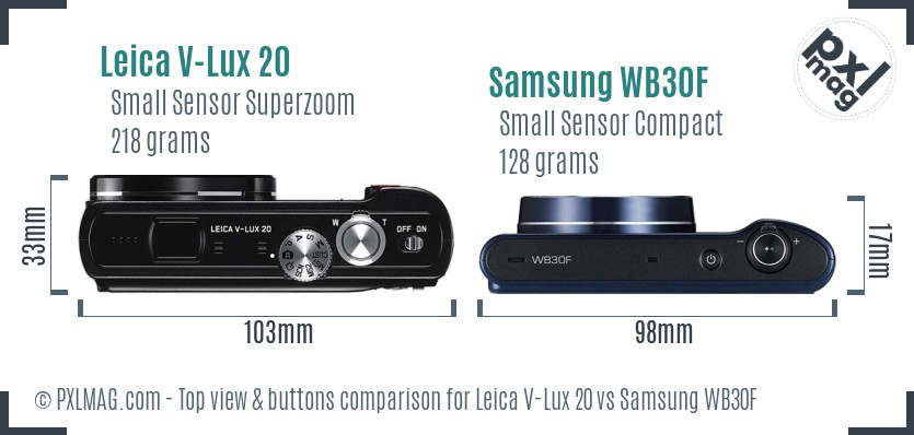 Leica V-Lux 20 vs Samsung WB30F top view buttons comparison