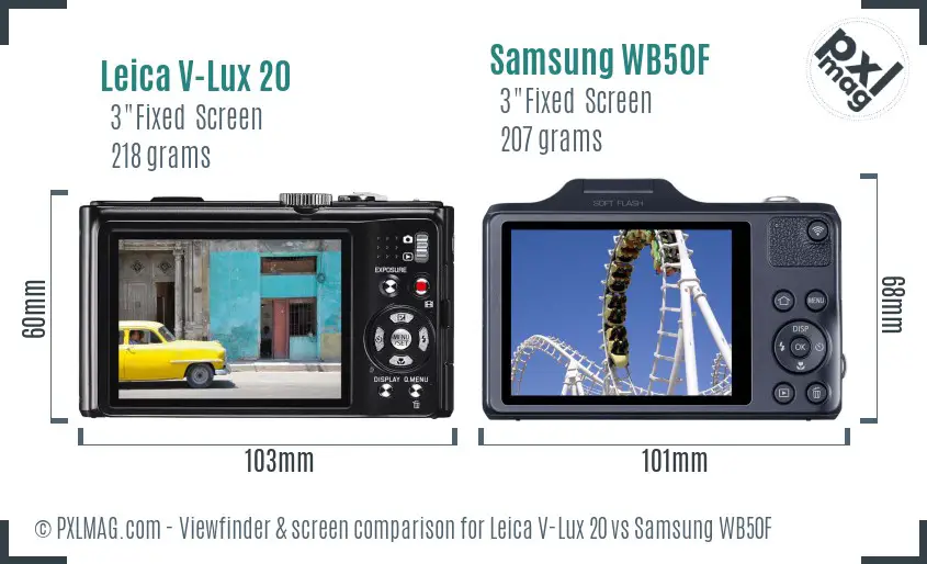 Leica V-Lux 20 vs Samsung WB50F Screen and Viewfinder comparison