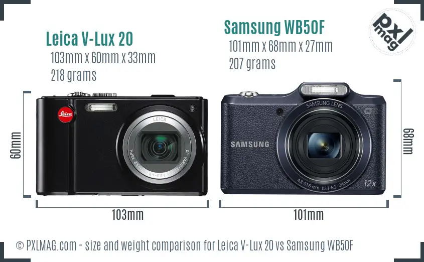 Leica V-Lux 20 vs Samsung WB50F size comparison