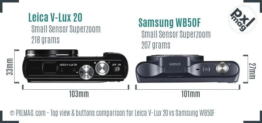 Leica V-Lux 20 vs Samsung WB50F top view buttons comparison