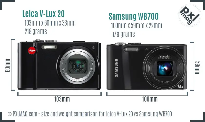 Leica V-Lux 20 vs Samsung WB700 size comparison