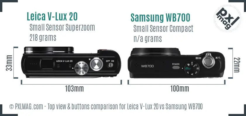 Leica V-Lux 20 vs Samsung WB700 top view buttons comparison