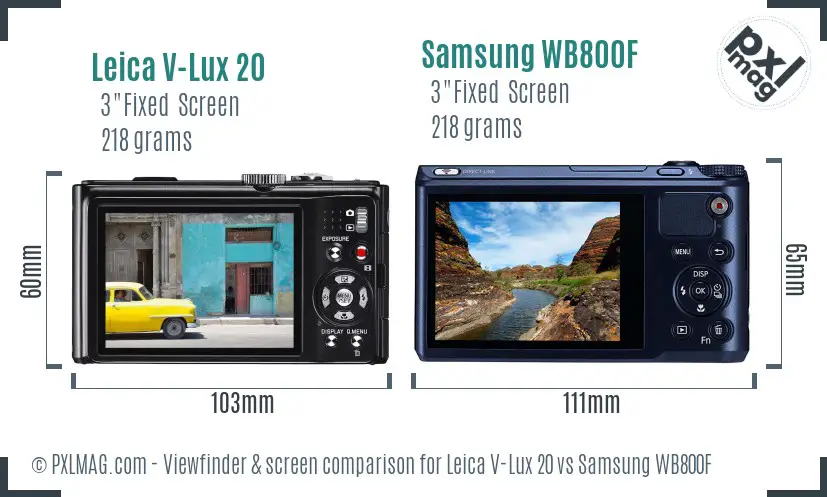 Leica V-Lux 20 vs Samsung WB800F Screen and Viewfinder comparison