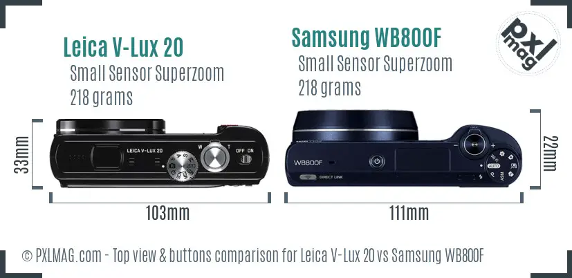 Leica V-Lux 20 vs Samsung WB800F top view buttons comparison