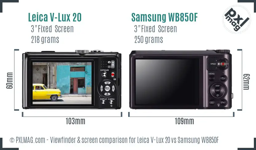 Leica V-Lux 20 vs Samsung WB850F Screen and Viewfinder comparison