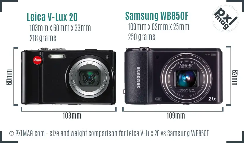 Leica V-Lux 20 vs Samsung WB850F size comparison