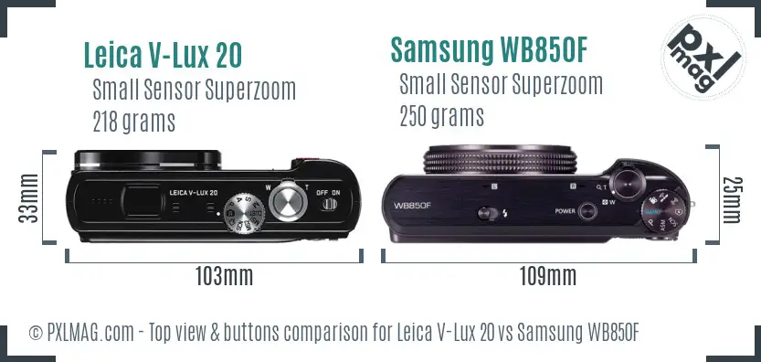 Leica V-Lux 20 vs Samsung WB850F top view buttons comparison