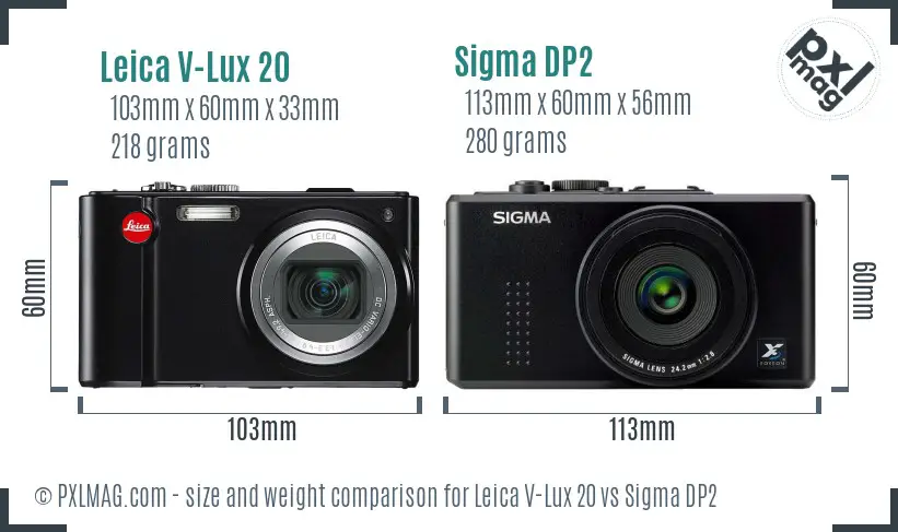 Leica V-Lux 20 vs Sigma DP2 size comparison