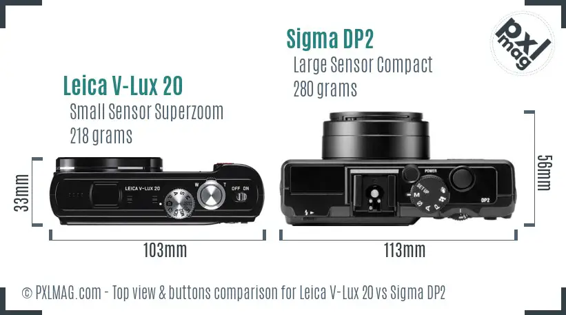 Leica V-Lux 20 vs Sigma DP2 top view buttons comparison