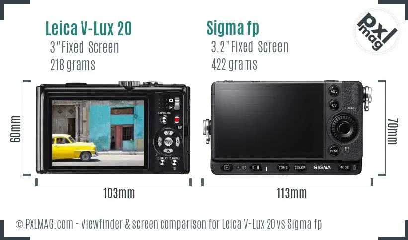 Leica V-Lux 20 vs Sigma fp Screen and Viewfinder comparison