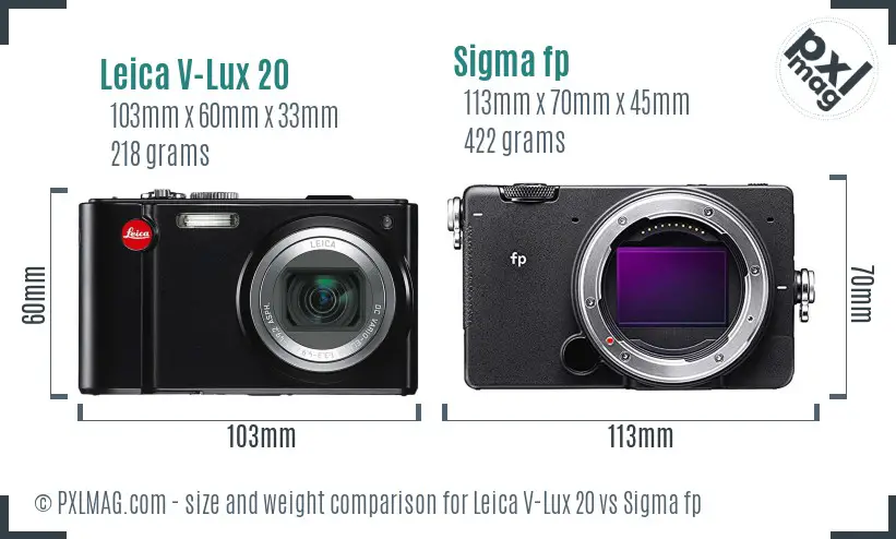 Leica V-Lux 20 vs Sigma fp size comparison