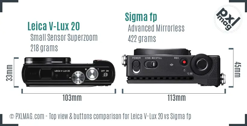 Leica V-Lux 20 vs Sigma fp top view buttons comparison
