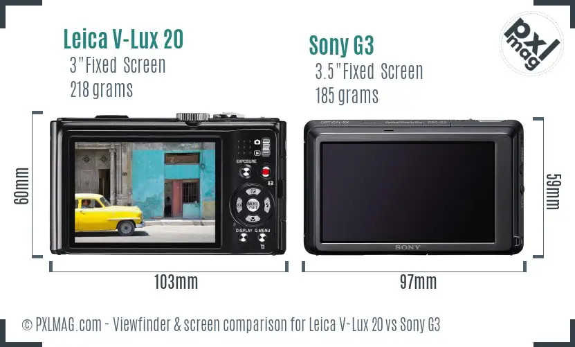 Leica V-Lux 20 vs Sony G3 Screen and Viewfinder comparison Leica V-Lux 20 vs Sony G3 Screen and Viewfinder comparison