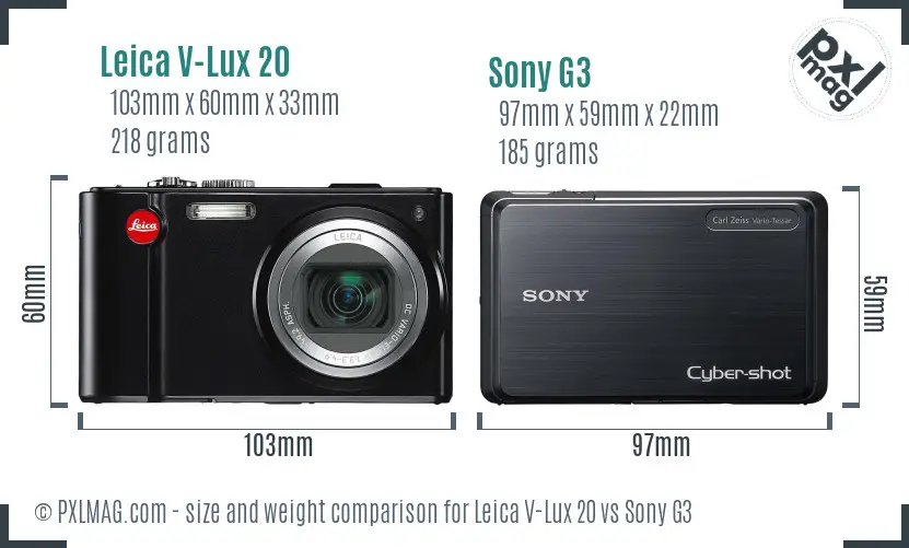 Leica V-Lux 20 vs Sony G3 size comparison Leica V-Lux 20 vs Sony G3 size comparison