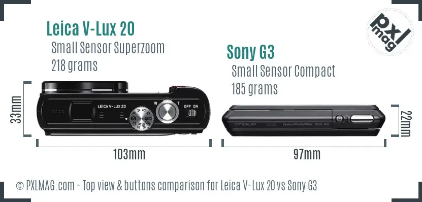 Leica V-Lux 20 vs Sony G3 top view buttons comparison Leica V-Lux 20 vs Sony G3 top view buttons comparison