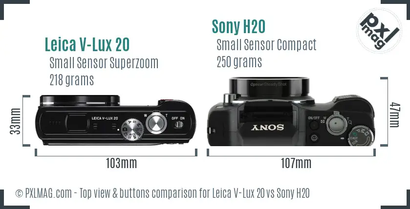 Leica V-Lux 20 vs Sony H20 top view buttons comparison Leica V-Lux 20 vs Sony H20 top view buttons comparison